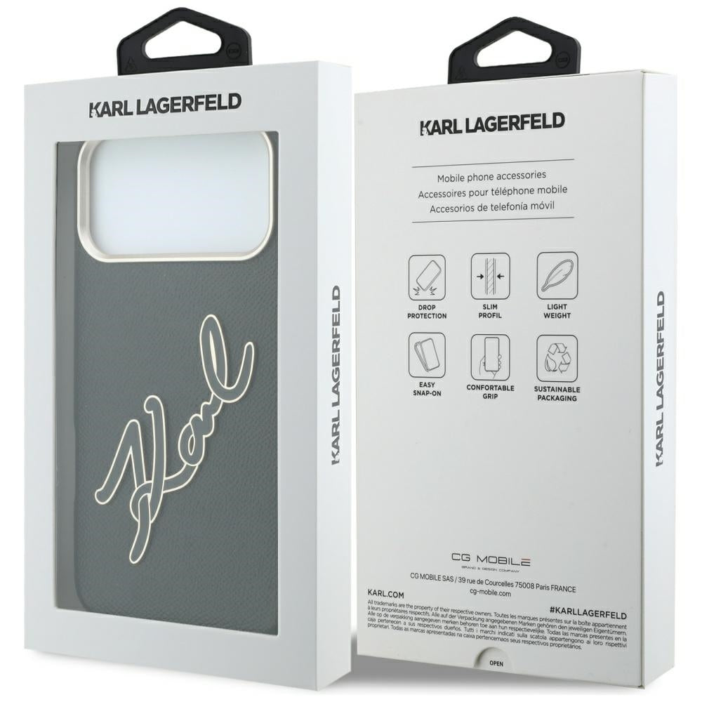 Funda para Apple iPhone 18 Pro Max / 17 Pro Max, Karl Lagerfeld, Logo de Resina Grande Suave, Negra