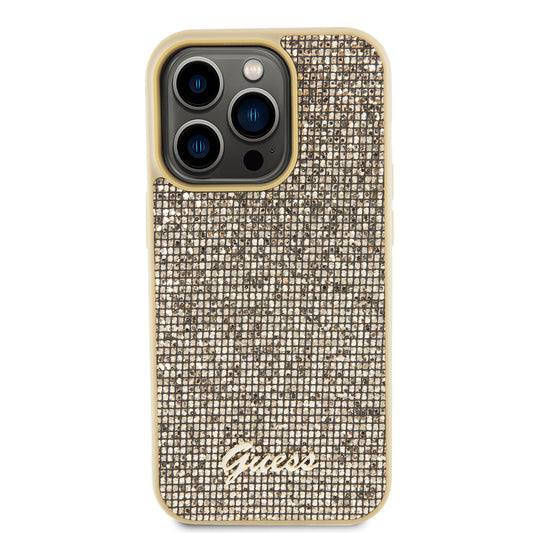 Funda para Apple iPhone 15 Pro, Guess, PU Square Mirror Script Logo, Dorada GUHCP15LPMSDGSD