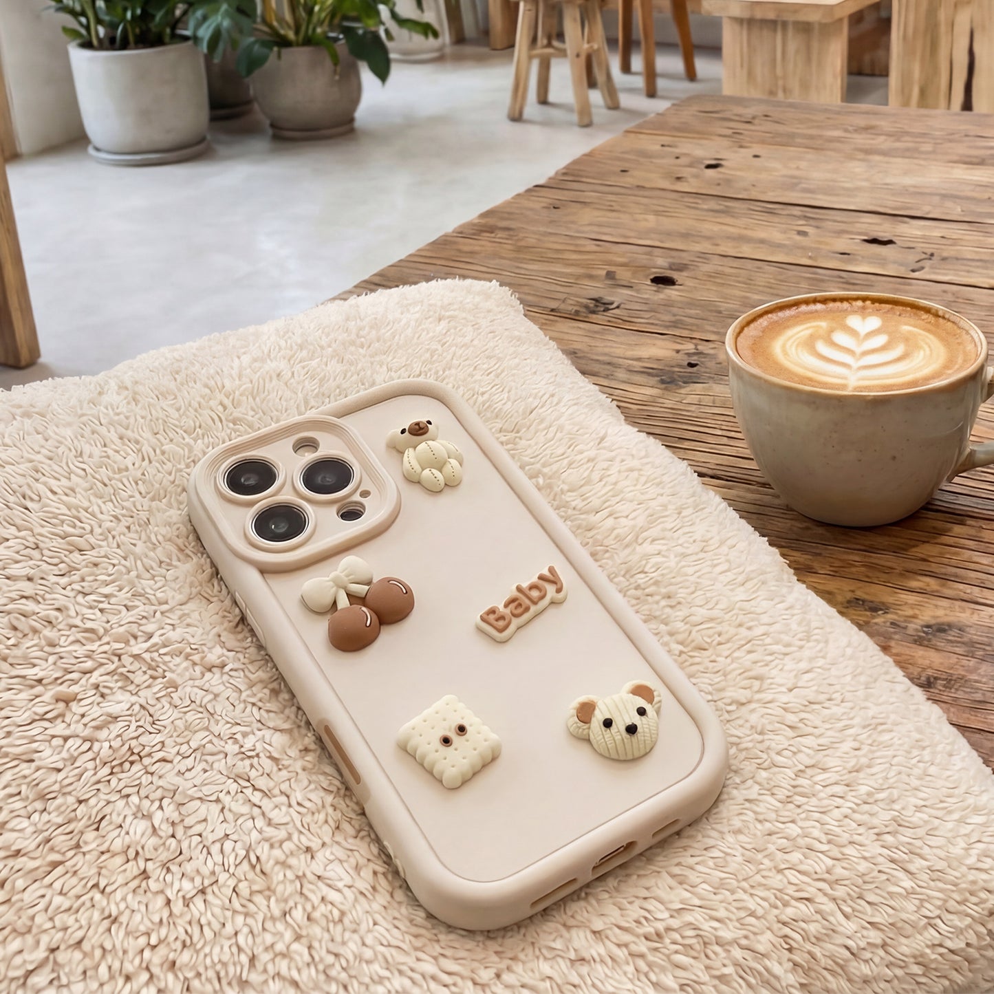 Funda para Apple iPhone 14, OEM, Ultra Trendy 3D Bear, Beige
