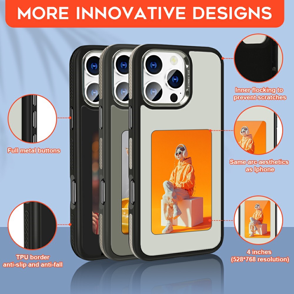 Funda para Apple iPhone 16 Pro, OEM, Pantalla Personalizada E-Ink (4 pulgadas), Blanca