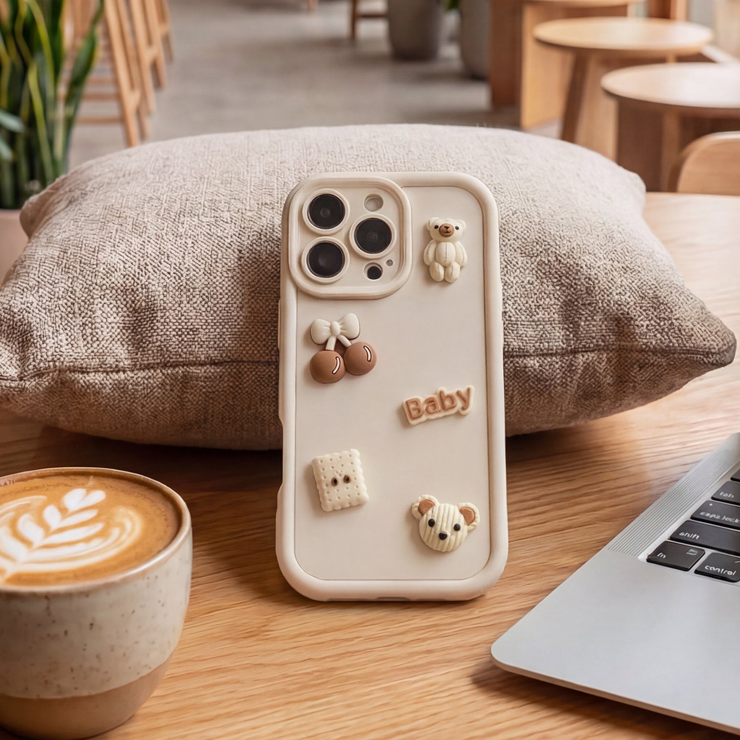 Funda para Apple iPhone 14, OEM, Ultra Trendy 3D Bear, Beige