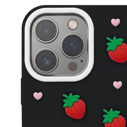 Case for Apple iPhone 15 / 14 / 13, OEM, Strawberry, Black