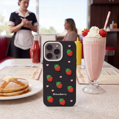 Funda para Apple iPhone 12 / 12 Pro, OEM, Strawberry, Negra