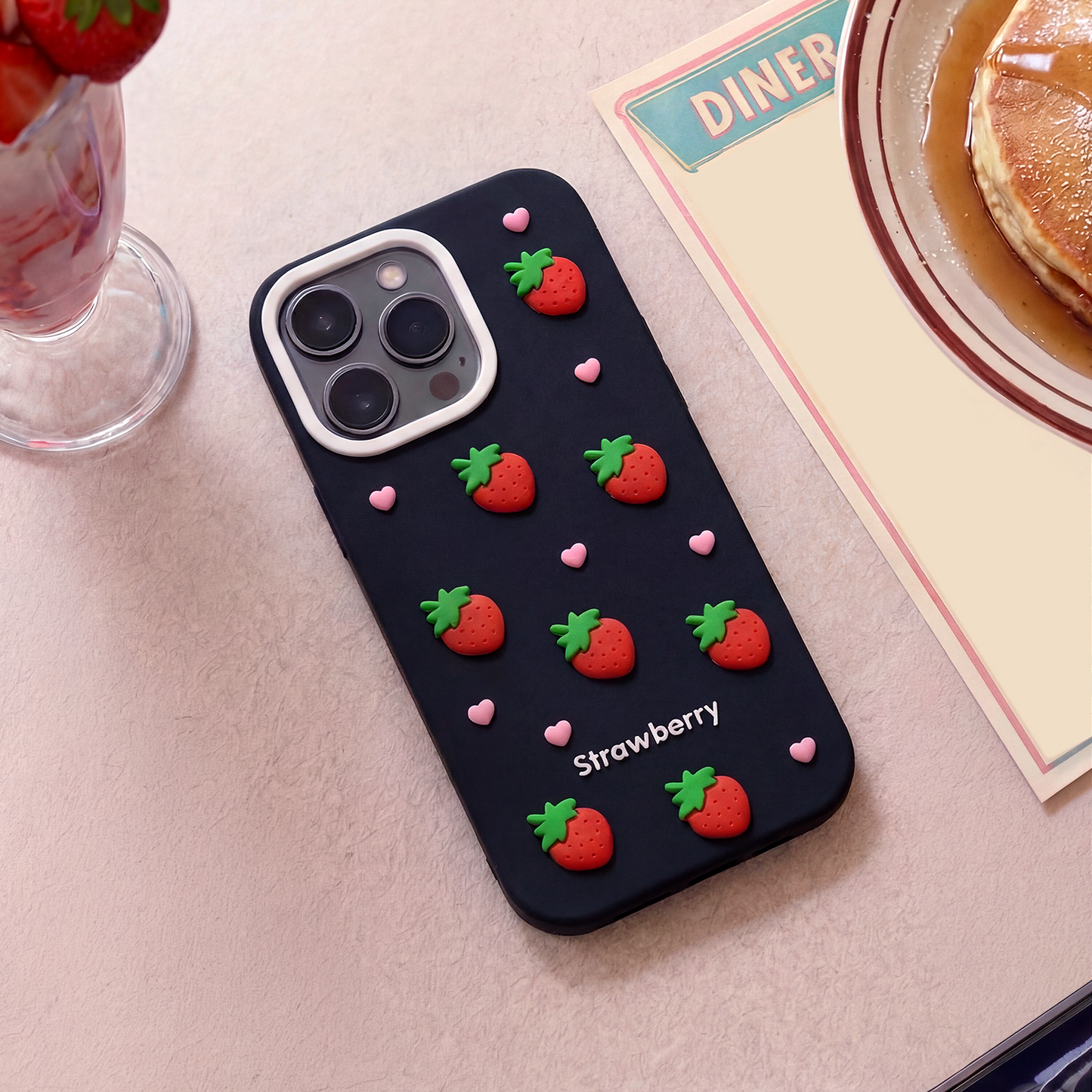 Funda para Apple iPhone 16 Pro, OEM, Strawberry, Negra