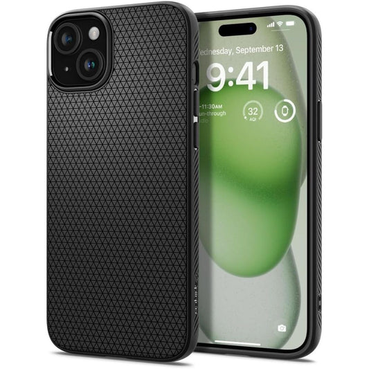 Funda para Apple iPhone 15 Plus, Spigen, Liquid Air Matte, Negro ACS06650 