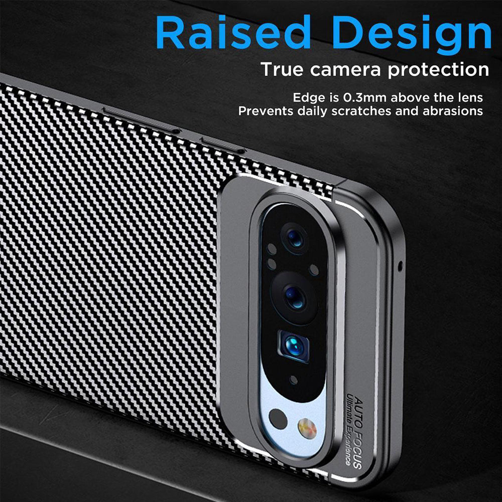 Funda para Google Pixel 9 Pro XL, Techsuit, Fibra de Carbon, Negra
