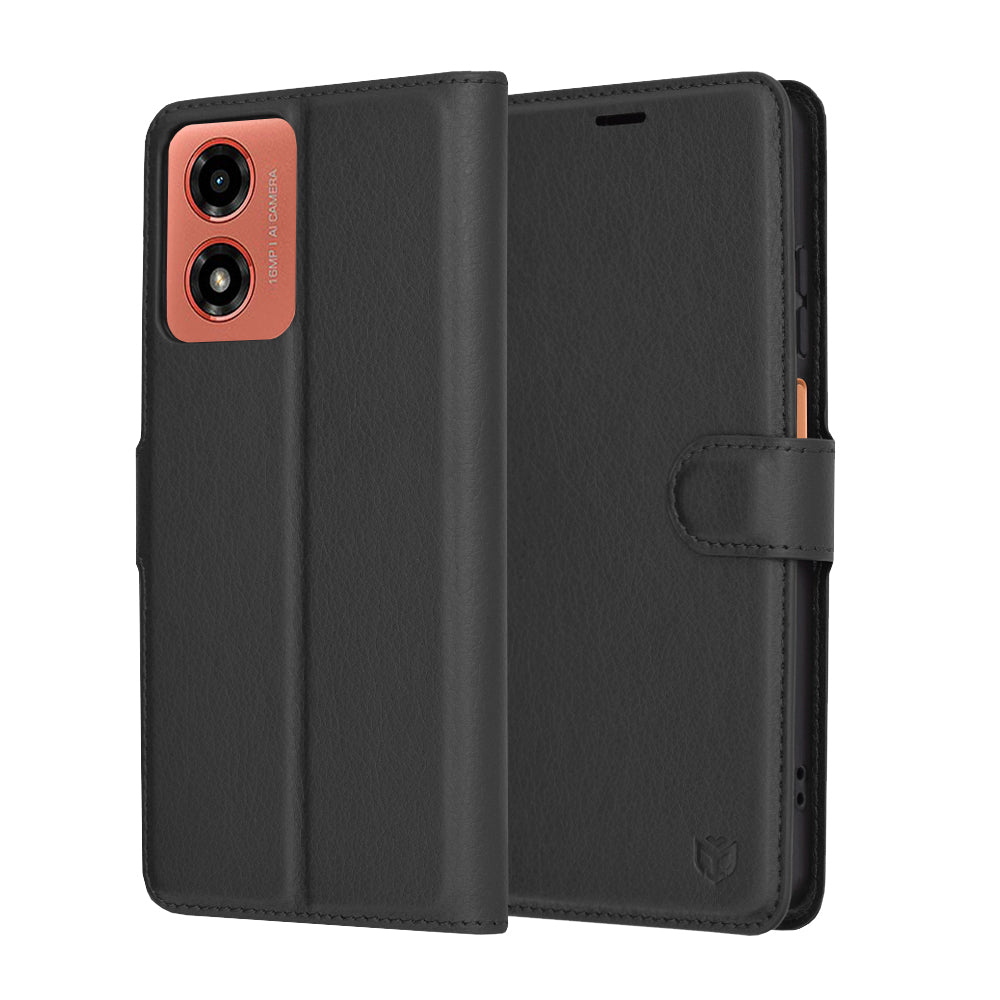 Funda para Motorola Moto G04s / E14 / G04 / G24, Techsuit, Folio de cuero, Negra