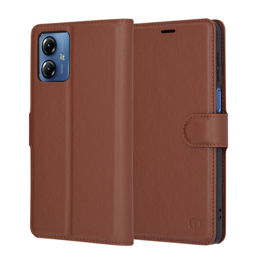 Funda para Motorola Moto G14, Techsuit, Leather Folio, Marrón
