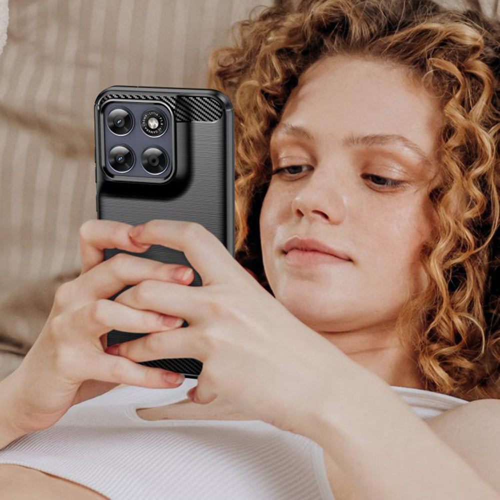 Funda para Motorola Moto G77 / G67, Techsuit, Carbono, Negra
