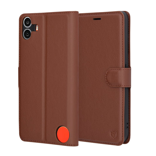 Funda para Nothing CMF Phone 1, Techsuit, Leather Folio, Marrón