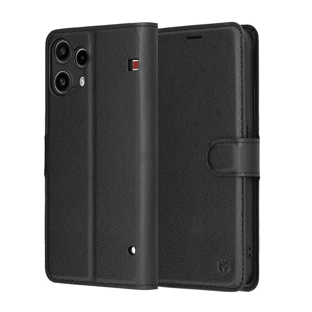 Case for Nothing Phone (3a) Lite, Techsuit, Leather Folio, Black