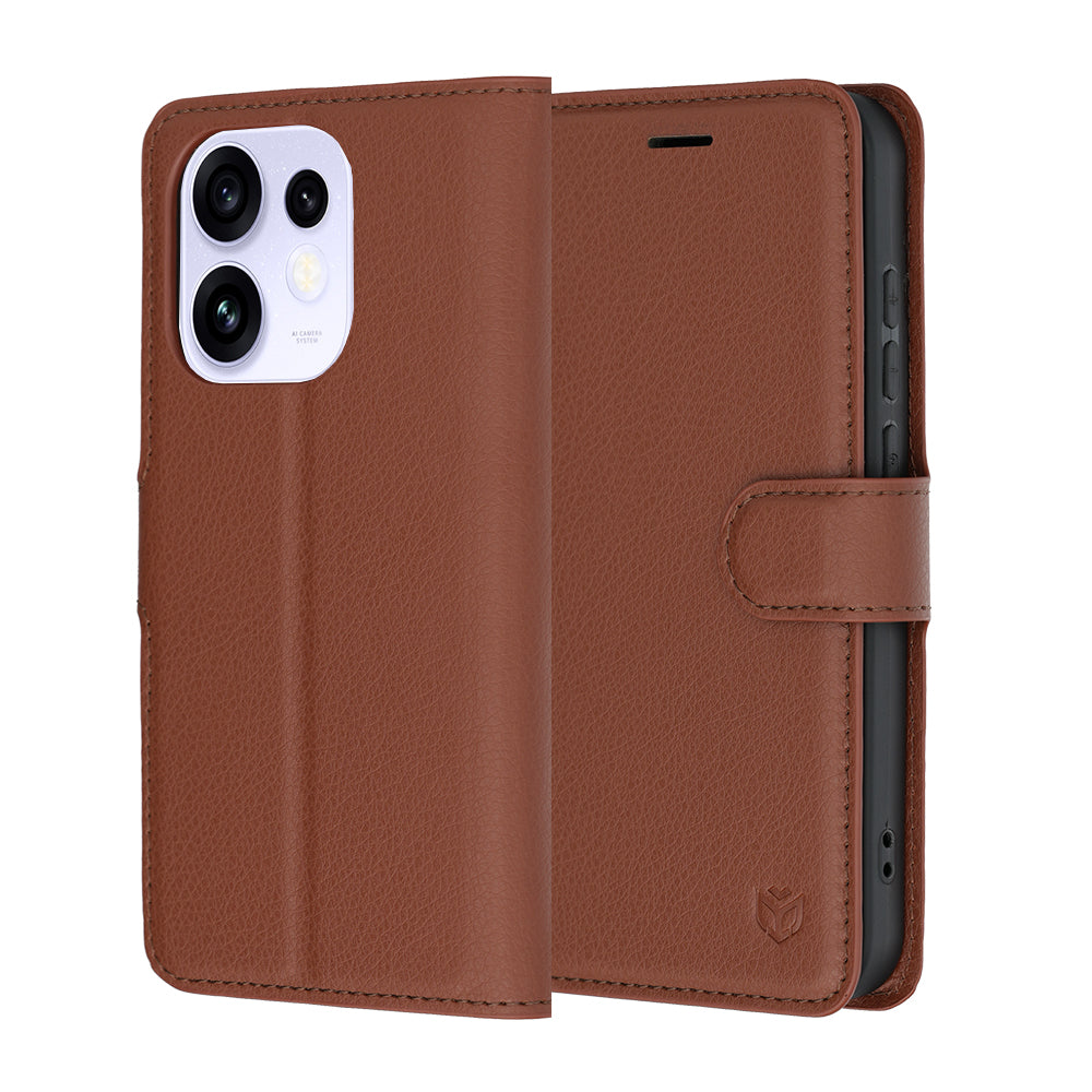 Funda para Oppo Reno16 / Reno16 Pro, Techsuit, Leather Folio, Marrón