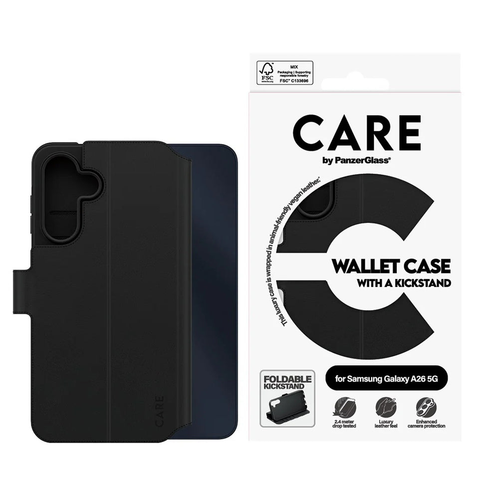 Funda para Samsung Galaxy A26 A266, PanzerGlass, con característica de soporte tipo cartera, Negra