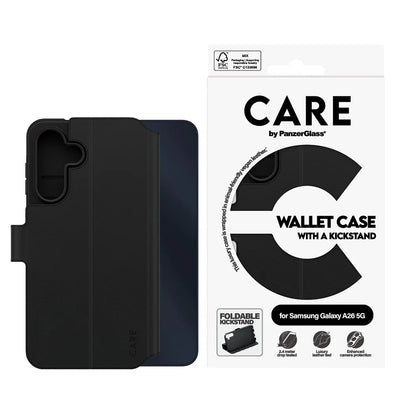Funda para Samsung Galaxy A26 A266, PanzerGlass, con característica de soporte tipo cartera, Negra