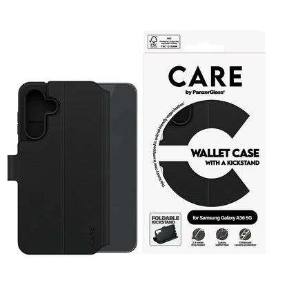 Funda para Samsung Galaxy A36 A366, PanzerGlass, con característica de soporte tipo cartera, Negra
