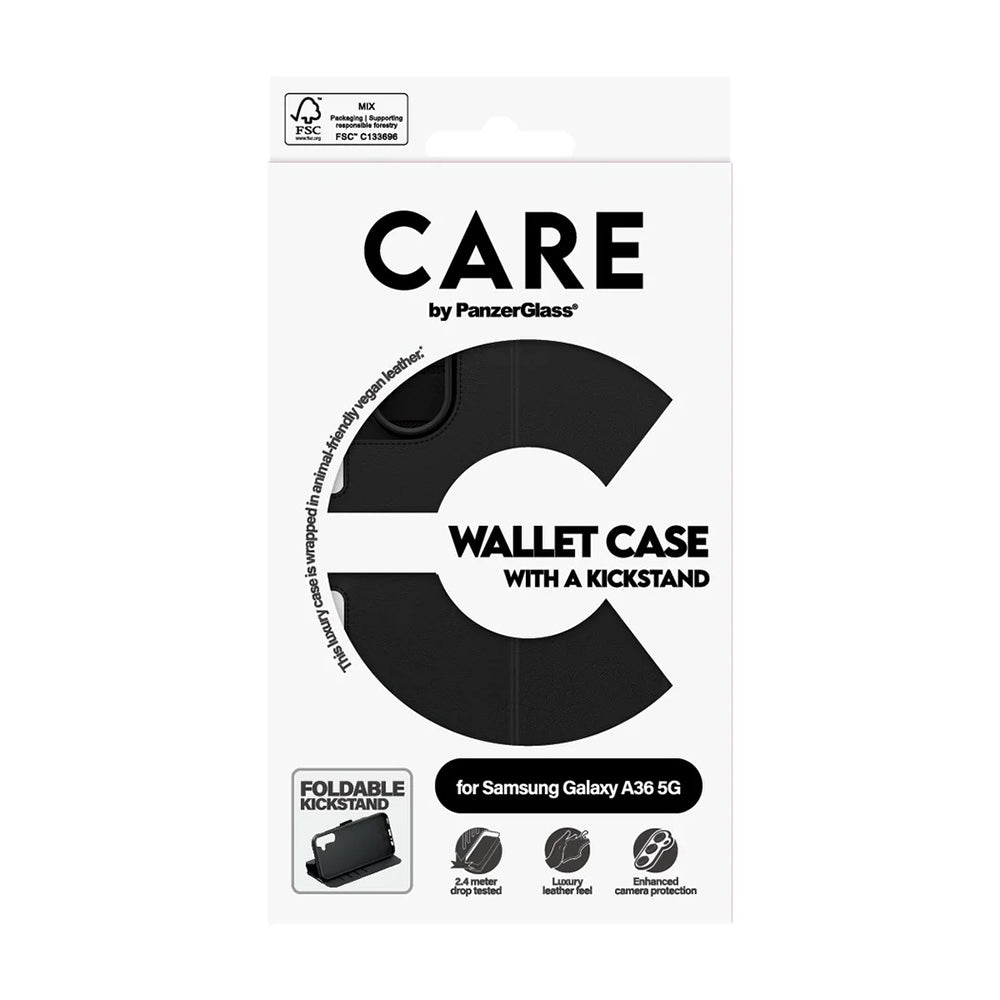 Funda para Samsung Galaxy A36 A366, PanzerGlass, con característica de soporte tipo cartera, Negra