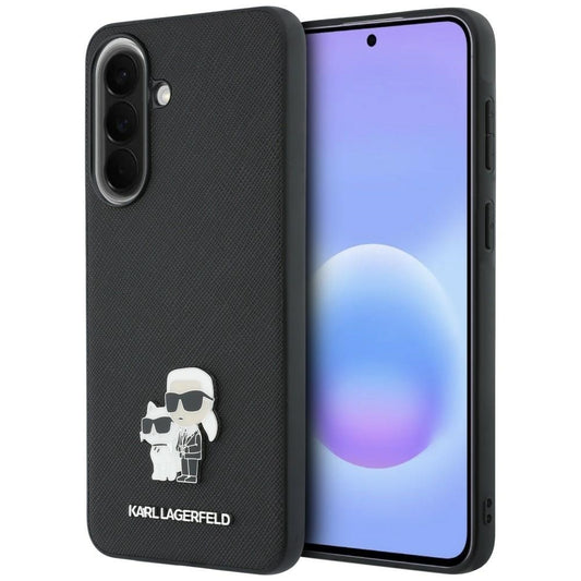 Funda para Samsung Galaxy A37 5G, Karl Lagerfeld, Saffiano Karl & Choupette Metal, Negra