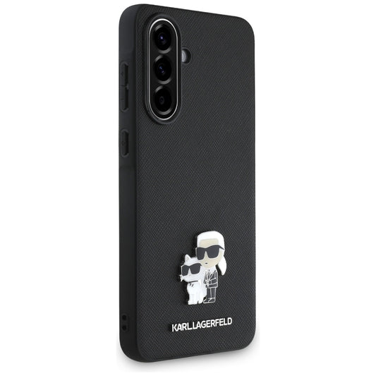 Funda para Samsung Galaxy A56 A566, Karl Lagerfeld, Saffiano Karl & Choupette Metal, Negra