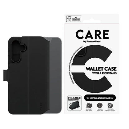 Funda para Samsung Galaxy A56 A566, PanzerGlass, con característica de soporte tipo cartera, Negra