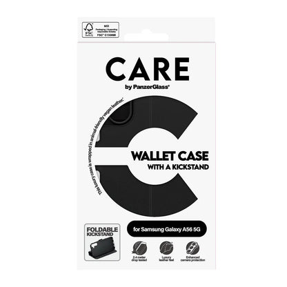 Funda para Samsung Galaxy A56 A566, PanzerGlass, con característica de soporte tipo cartera, Negra