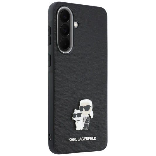 Funda para Samsung Galaxy A57 5G, Karl Lagerfeld, Saffiano Karl & Choupette Metal, Negra