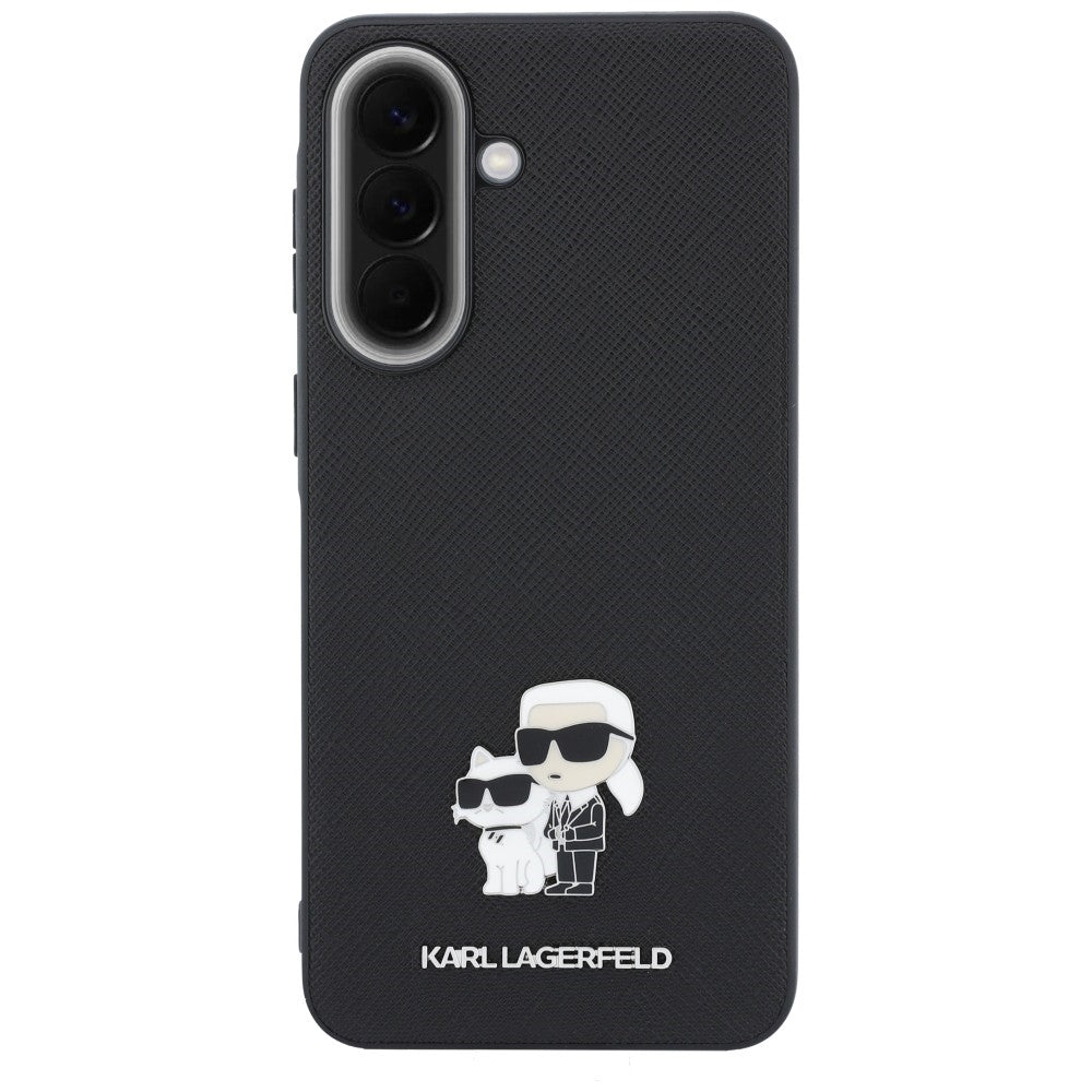 Funda para Samsung Galaxy A57 5G, Karl Lagerfeld, Saffiano Karl & Choupette Metal, Negra