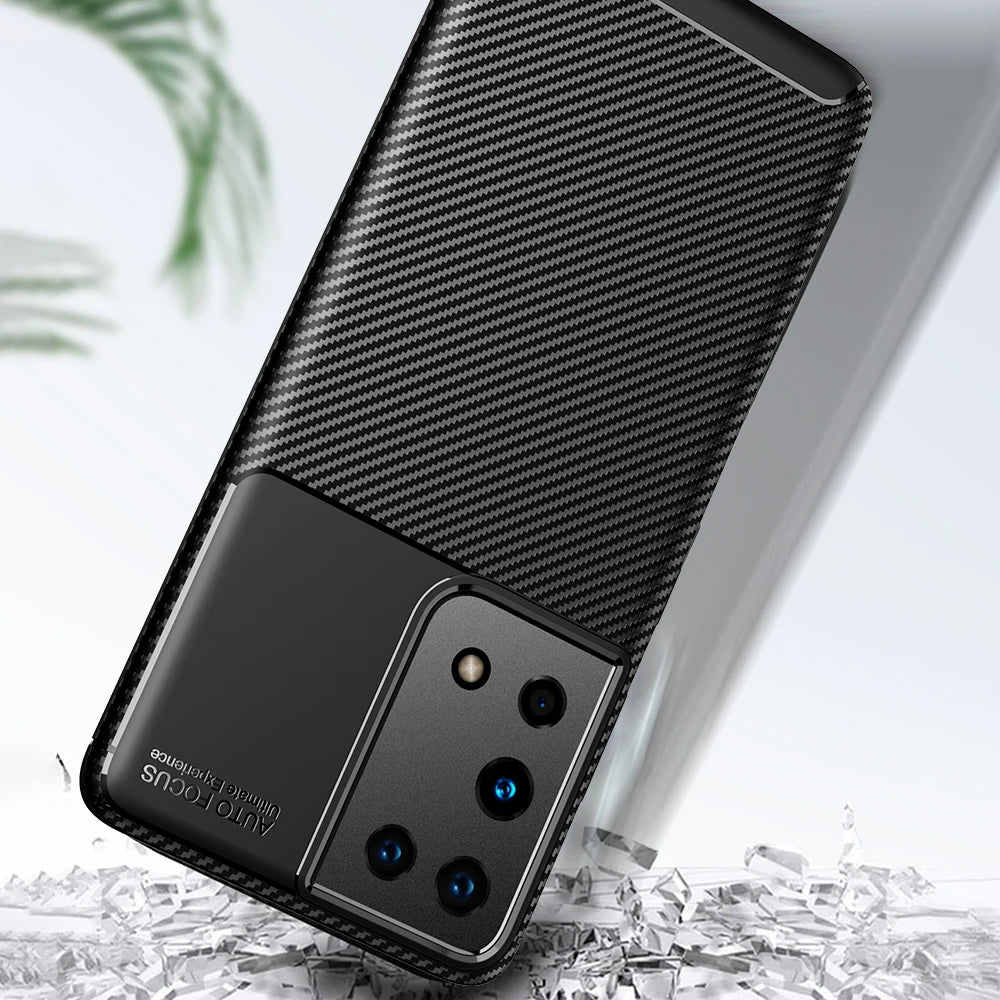 Funda para Samsung Galaxy S21 Ultra 5G G998, Techsuit, Fibra de Carbon, Negra