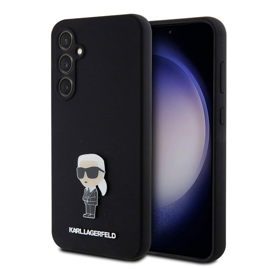 Funda para Samsung Galaxy S23 FE S711, Karl Lagerfeld, Silicona Ikonik Karl Metal, Negra