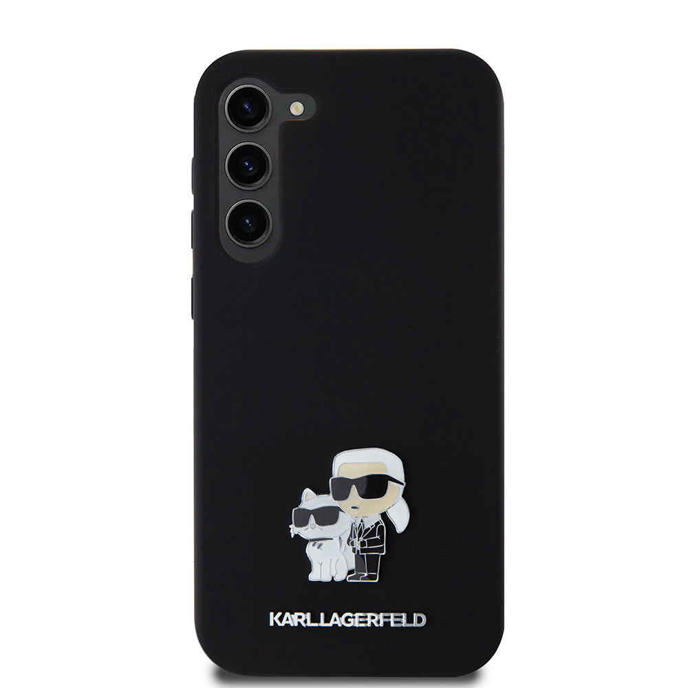 Funda para Samsung Galaxy S23+ S916, Karl Lagerfeld, Silicona Karl & Choupette Metal, Negra