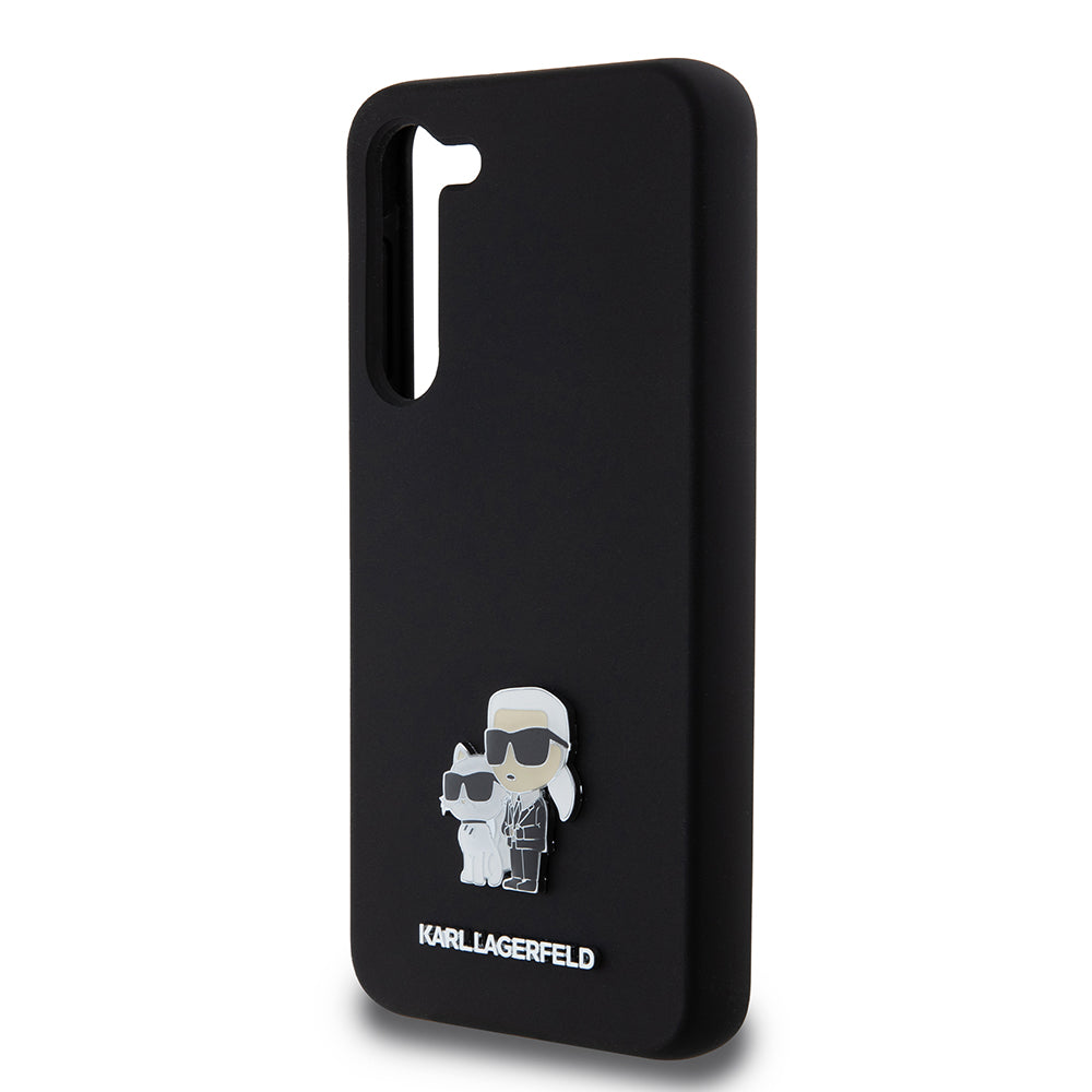 Funda para Samsung Galaxy S23+ S916, Karl Lagerfeld, Silicona Karl & Choupette Metal, Negra
