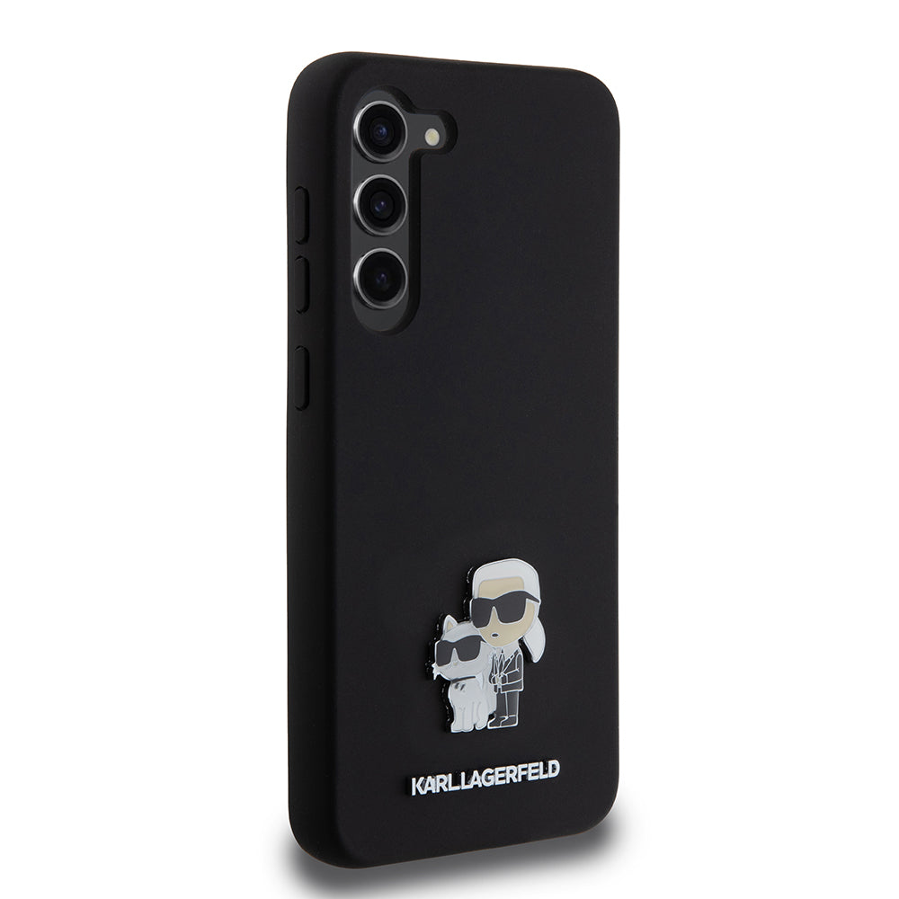 Funda para Samsung Galaxy S23+ S916, Karl Lagerfeld, Silicona Karl & Choupette Metal, Negra