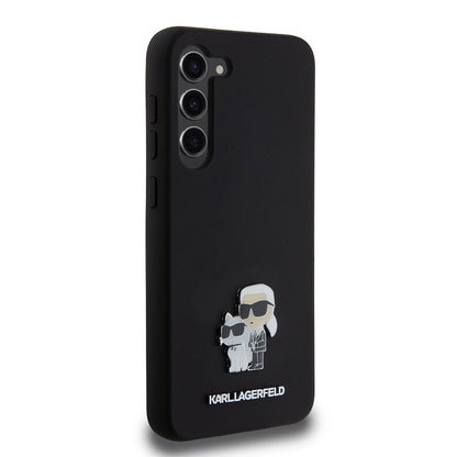 Funda para Samsung Galaxy S23+ S916, Karl Lagerfeld, Silicona Karl & Choupette Metal, Negra