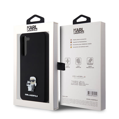 Funda para Samsung Galaxy S23+ S916, Karl Lagerfeld, Silicona Karl & Choupette Metal, Negra