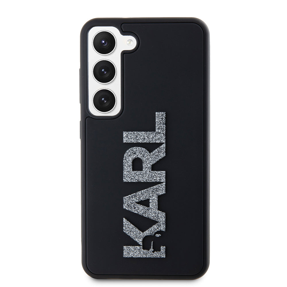 Funda para Samsung Galaxy S23 S911, Karl Lagerfeld, Logo de Goma Brillante 3D, Negra