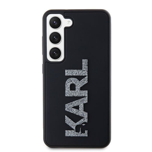 Funda para Samsung Galaxy S23 S911, Karl Lagerfeld, Logo de Goma Brillante 3D, Negra