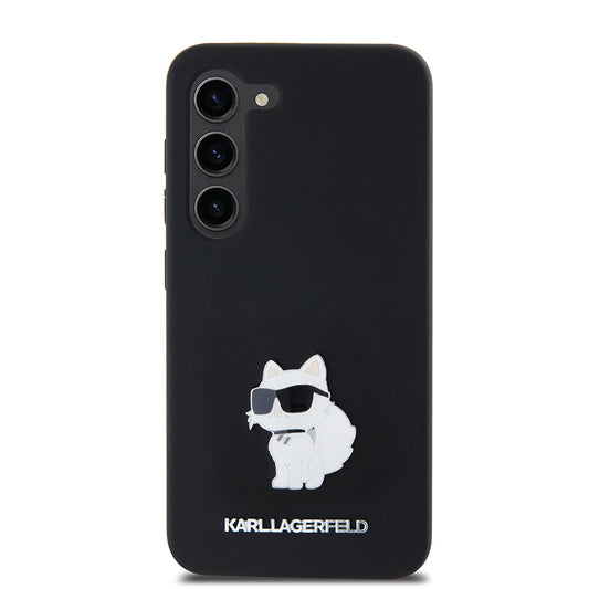 Funda para Samsung Galaxy S23 S911, Karl Lagerfeld, Silicone Choupette Metal, Negra