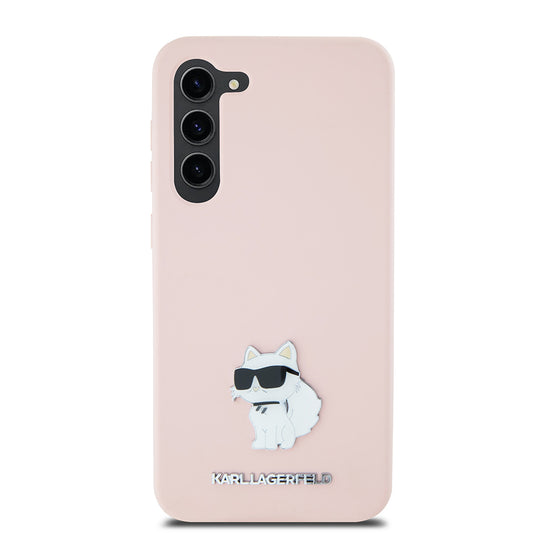 Funda para Samsung Galaxy S23 S911, Karl Lagerfeld, Silicone Choupette Metal, Rosa