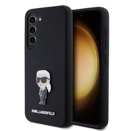 Funda para Samsung Galaxy S23 S911, Karl Lagerfeld, Silicona Ikonik Karl Metal, Negra