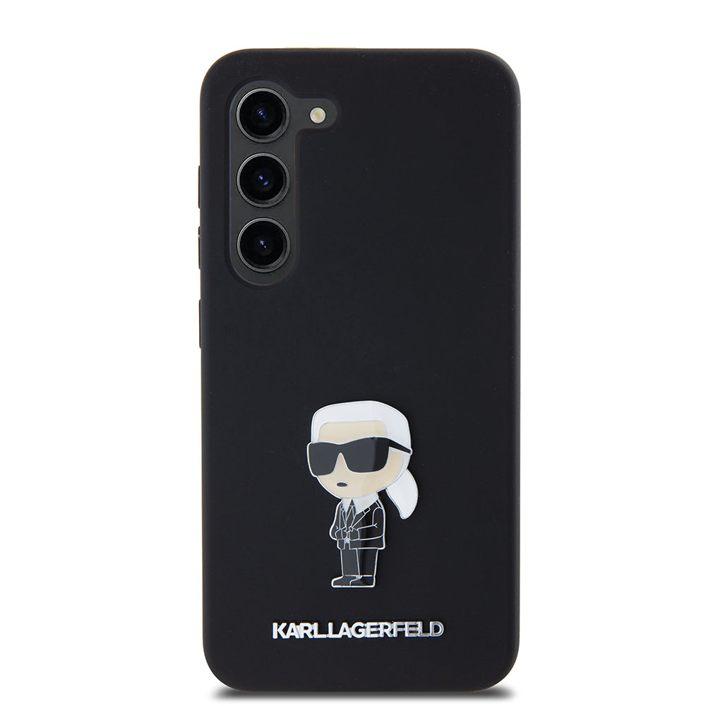 Funda para Samsung Galaxy S23 S911, Karl Lagerfeld, Silicona Ikonik Karl Metal, Negra
