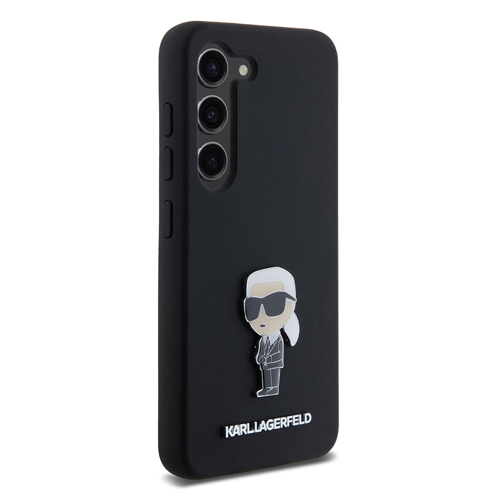 Funda para Samsung Galaxy S23 S911, Karl Lagerfeld, Silicona Ikonik Karl Metal, Negra