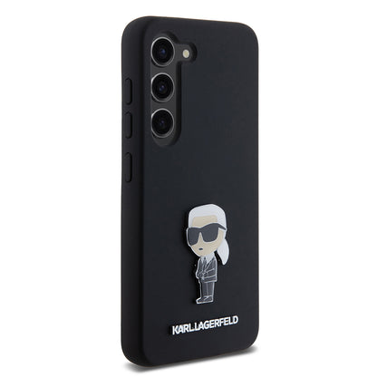 Funda para Samsung Galaxy S23 S911, Karl Lagerfeld, Silicona Ikonik Karl Metal, Negra
