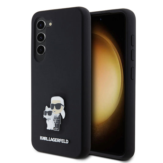 Funda para Samsung Galaxy S23 S911, Karl Lagerfeld, Silicona Karl & Choupette Metal, Negra
