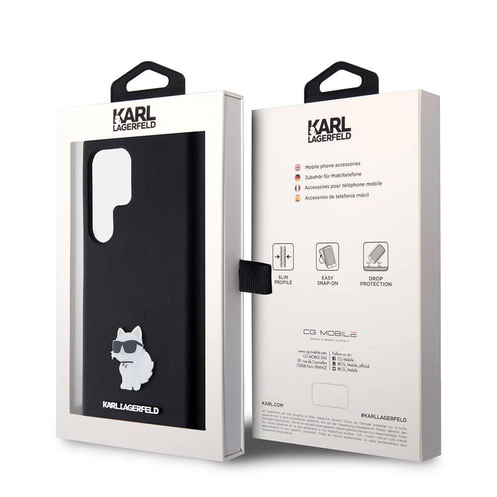 Funda para Samsung Galaxy S23 Ultra S918, Karl Lagerfeld, Silicone Choupette, Negra