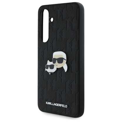 Case for Samsung Galaxy S24 FE S721, Karl Lagerfeld, Monogram Karl & Choupette's Heads, Black