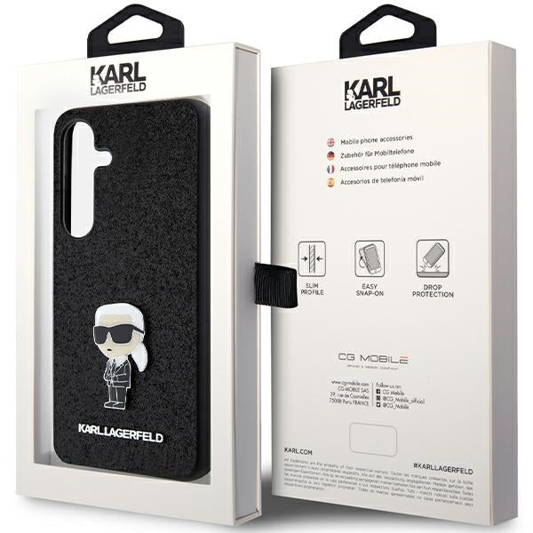 Funda para Samsung Galaxy S24+ S926, Karl Lagerfeld, Glitter Ikonik Karl Logo, Negra