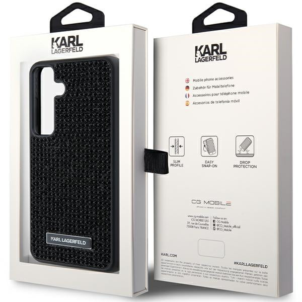 Funda para Samsung Galaxy S24+ S926, Karl Lagerfeld, Placa de Metal con Pedrería, Negra