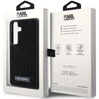 Funda para Samsung Galaxy S24+ S926, Karl Lagerfeld, Placa de Metal con Pedrería, Negra