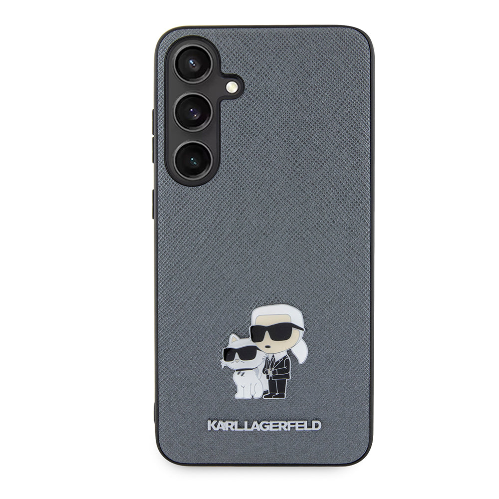 Funda para Samsung Galaxy S24+ S926, Karl Lagerfeld, Saffiano Karl & Choupette Metal, Gris