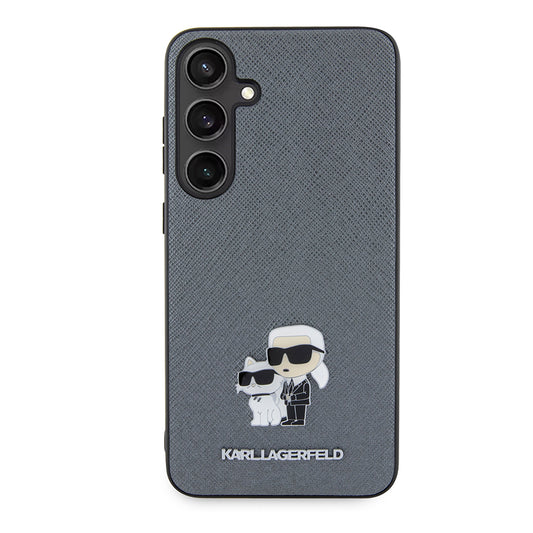 Funda para Samsung Galaxy S24+ S926, Karl Lagerfeld, Saffiano Karl & Choupette Metal, Gris