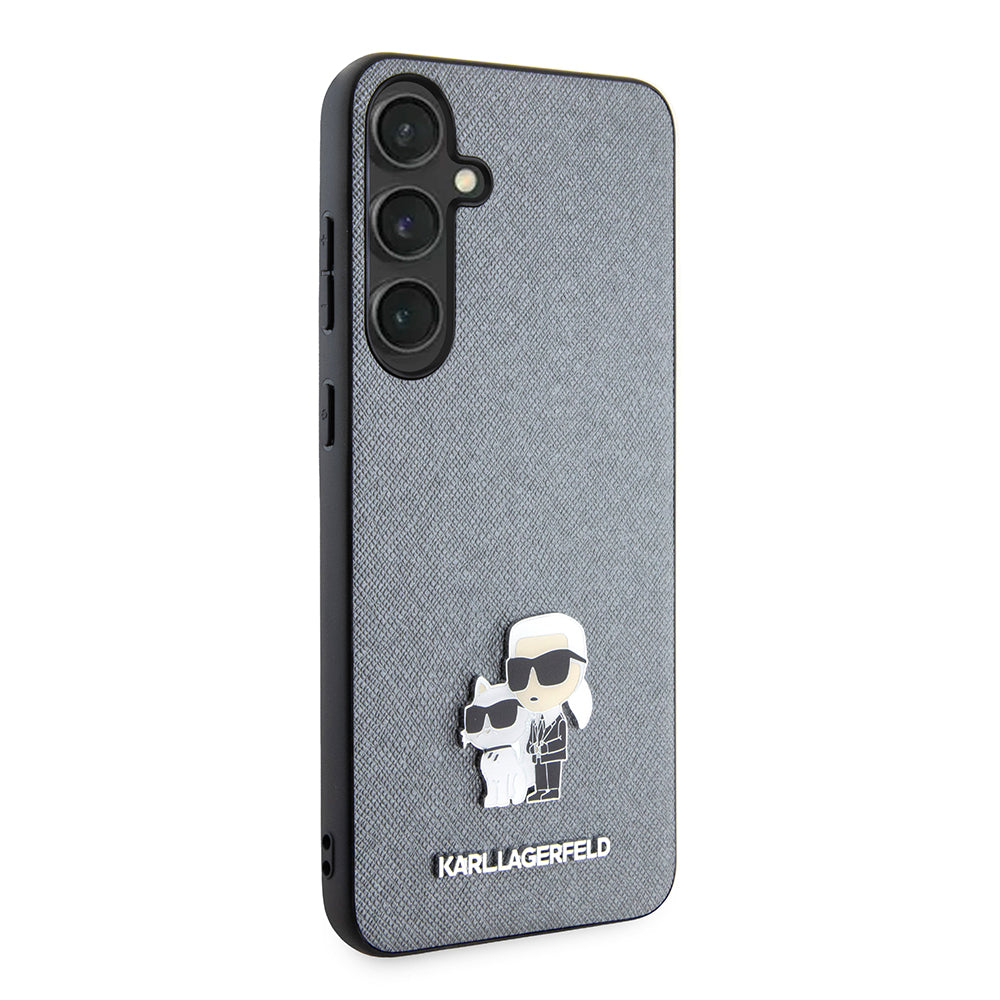 Funda para Samsung Galaxy S24+ S926, Karl Lagerfeld, Saffiano Karl & Choupette Metal, Gris